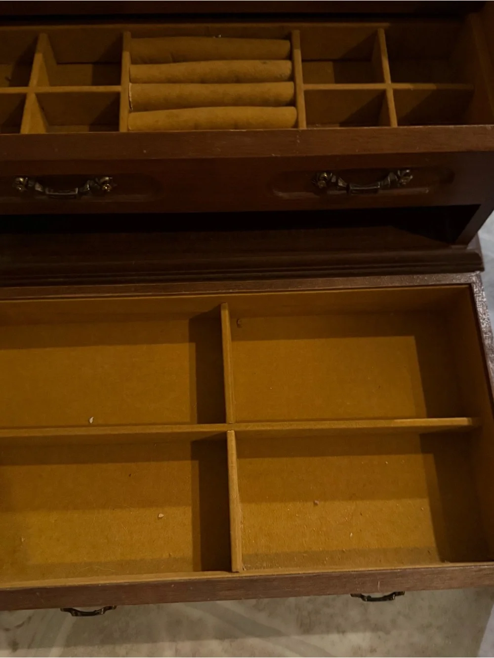 Wood-Finish Jewelry Organizer with Etched Glass Panels - Brown